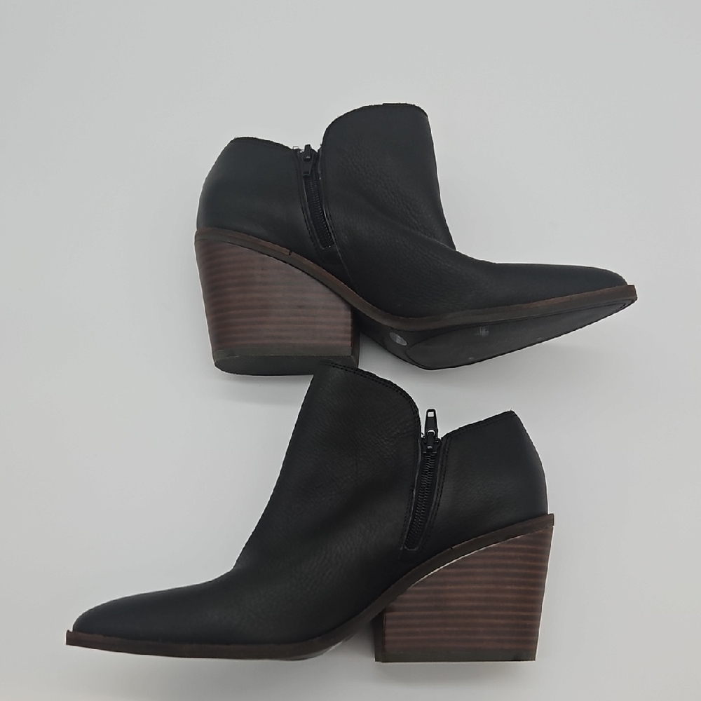 Lucky Brand Black Leather Pointed Ankle Zipper Booties - Picture 8 of 14